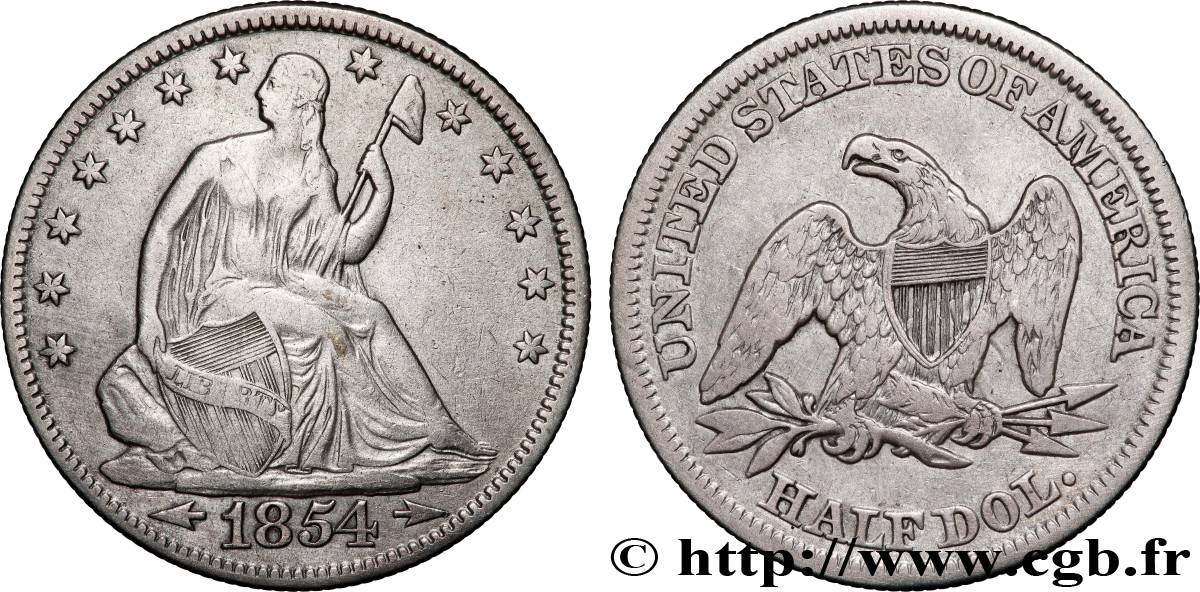 VEREINIGTE STAATEN VON AMERIKA 1/2 Dollar type Liberté assise 1854 Philadelphie fSS