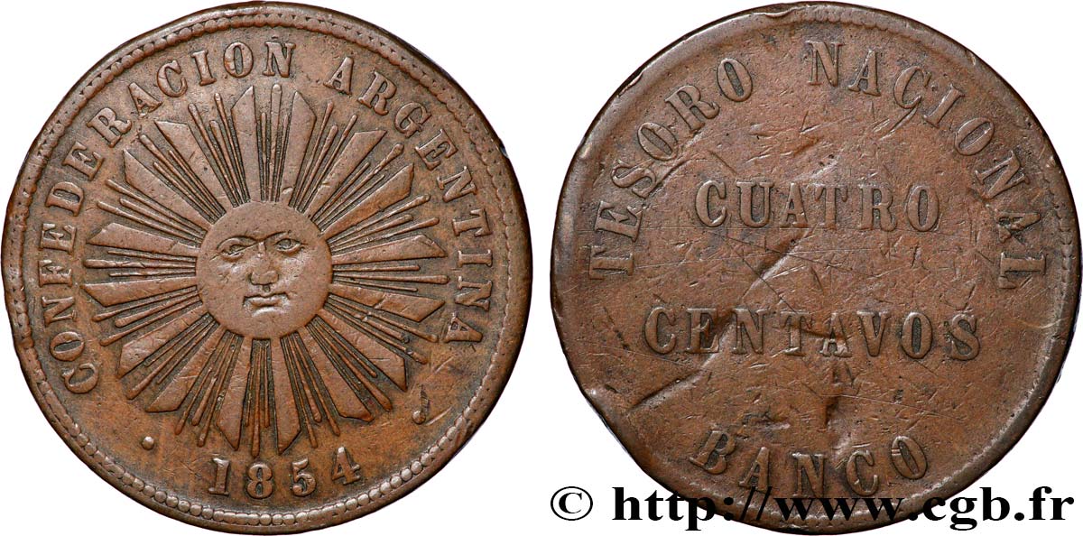 ARGENTINE 4 Centavos Confédération Argentine 1854 Birmingham TB+
