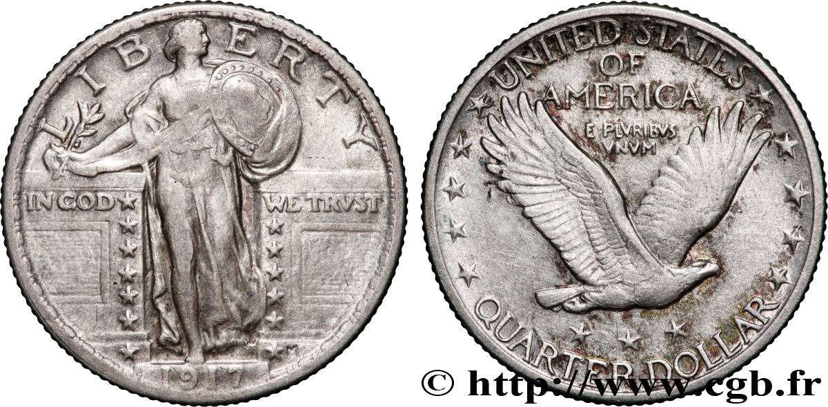 UNITED STATES OF AMERICA 1/4 Dollar Liberty 1917 Philadelphie XF
