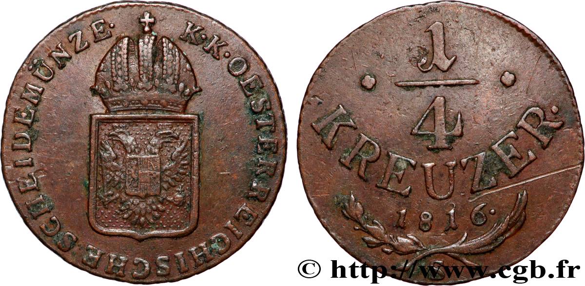 AUTRICHE 1/4 Kreuzer emblème 1816 Schmöllnitz TTB