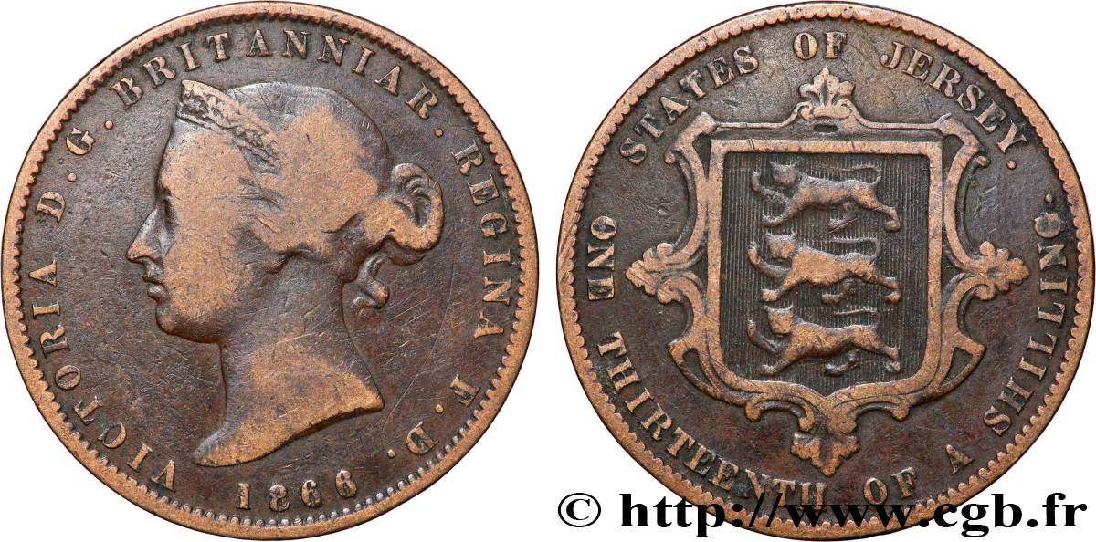 JERSEY 1/13 Shilling Reine Victoria 1866 VF