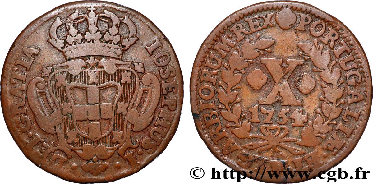 PORTUGAL 10 Réis frappe au nom de Joseph Ier (José) 1754 TB+