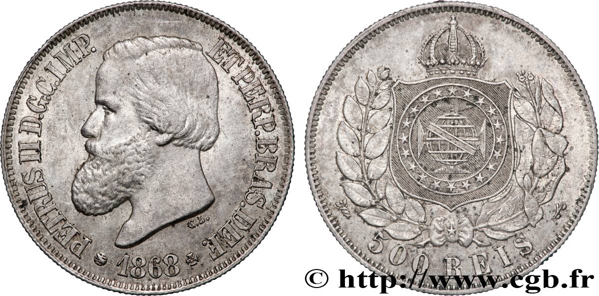 BRÉSIL 500 Reis Empereur Pierre II 1868 TTB+