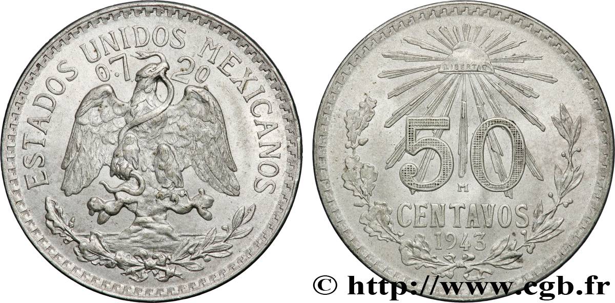 MEXIQUE 50 Centavos 1943 Mexico SUP