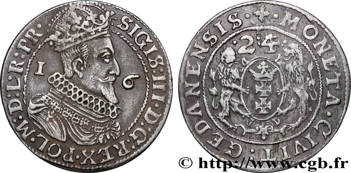 POLAND 1/4 de Thaler Sigismond III Vasa 1624 Dantzig XF