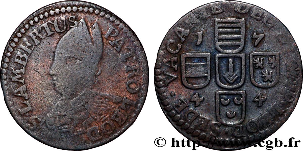 BELGIO - PRINCIPATO VESCOVILE DE LIEGI 1 Liard Évêché de Liège St Lambert (Sede vacante) 1744 Liège MB