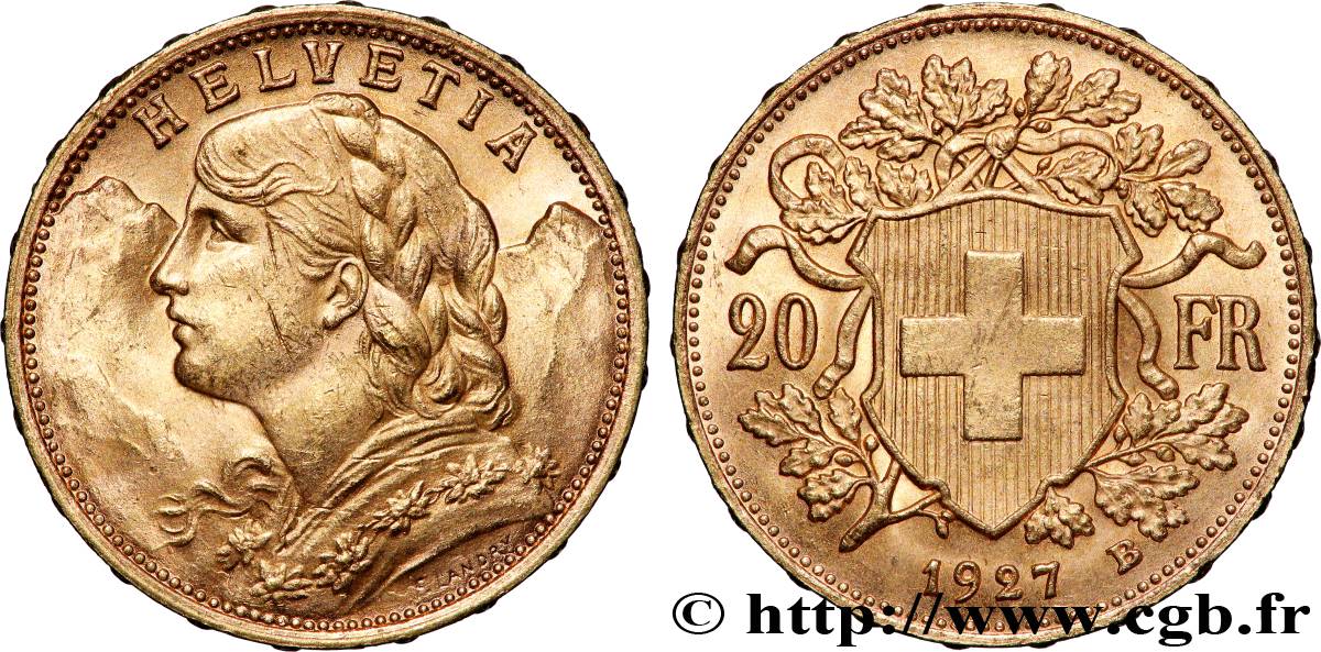 ORO, PALADIO Y PLATINO INVERSIÓN 20 Francs or Vreneli 1927 Berne EBC