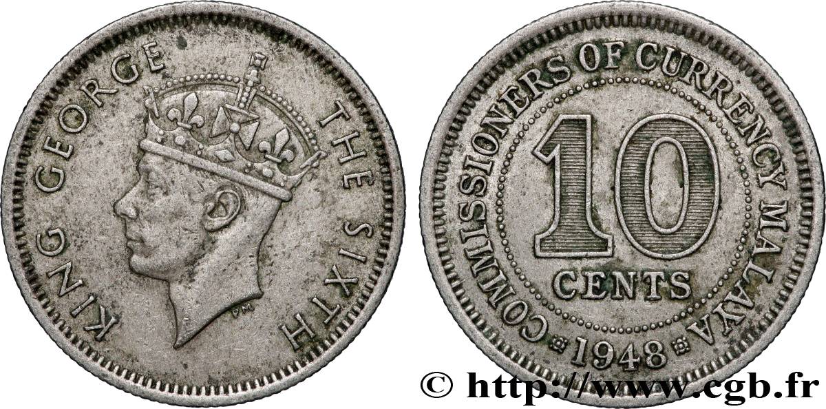 MALAYSIA 10 Cents Commission Monétaire de Malaisie Georges VI 1948 AU