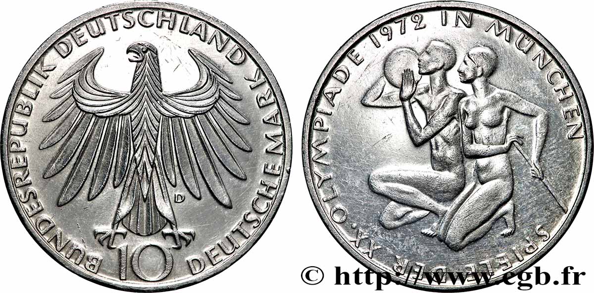 ALLEMAGNE 10 Mark XXe J.O. Munich : basket-ball et canoeing 1972 Munich SUP