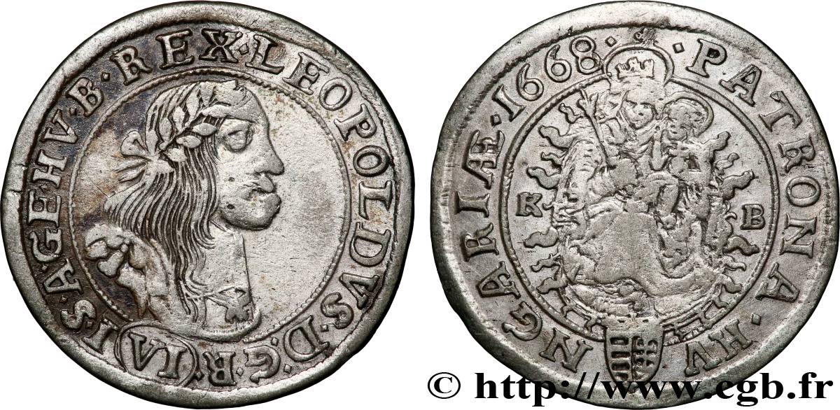 HUNGARY 6 Kreuzer Léopold Ier d’Autriche 1668 Kremnitz XF