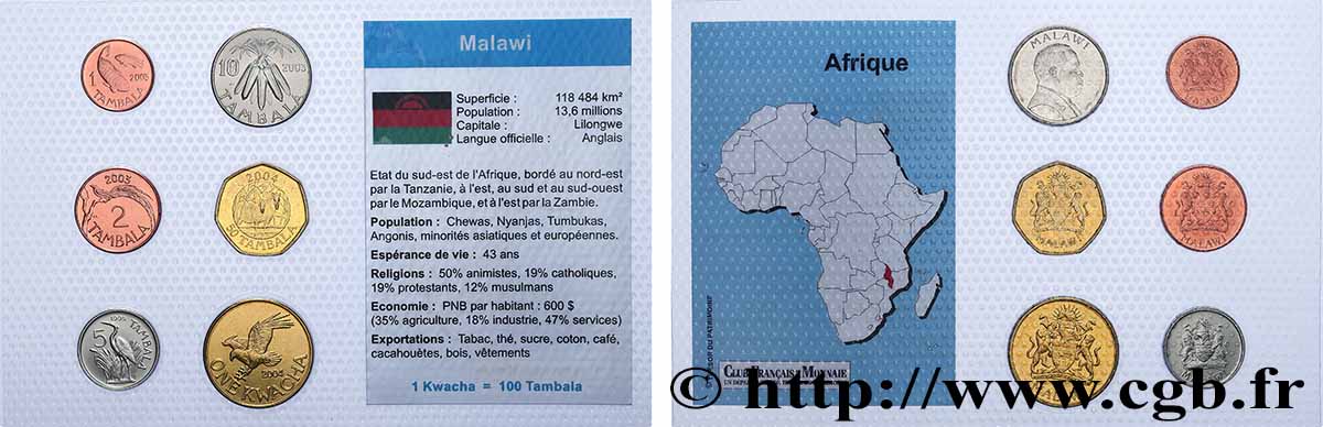 MALAWI Lot 6 monnaies 1995-2004 SPL