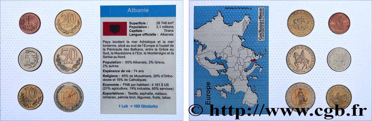 ALBANIE Lot 5 monnaies 1996-2000 SPL