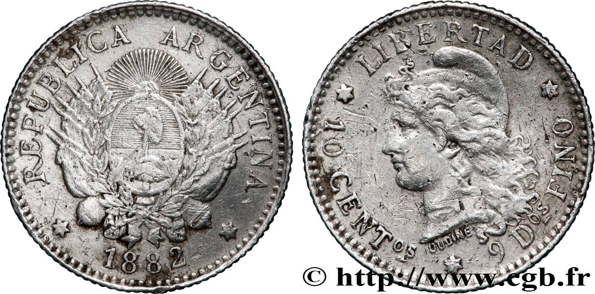 ARGENTINE 10 Centavos 1882 TB+