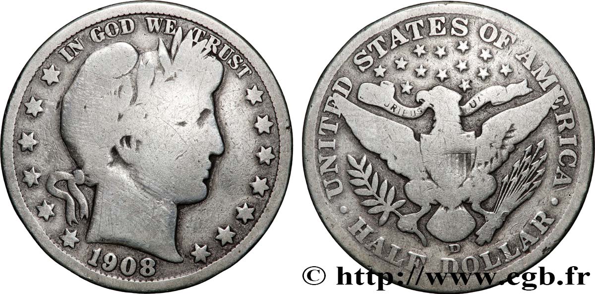 VEREINIGTE STAATEN VON AMERIKA 1/2 Dollar Barber 1908 Denver S