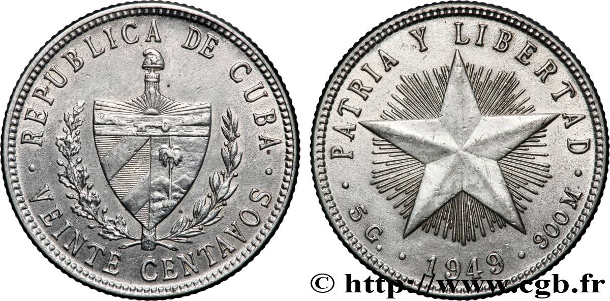 CUBA 20 Centavos 1949 Philadelphie TTB+
