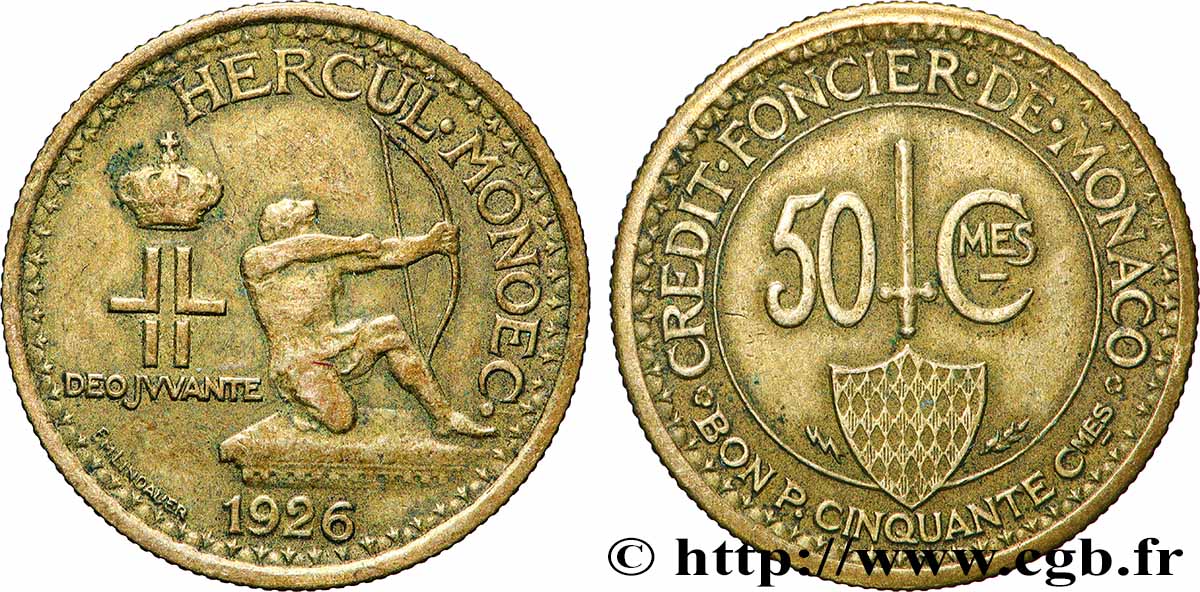 MONACO 50 Centimes émission du Crédit Foncier de Monaco 1926 Poissy TTB