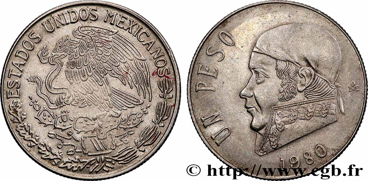 MEXIQUE 1 Peso Jose Morelos y Pavon 1980 Mexico SUP