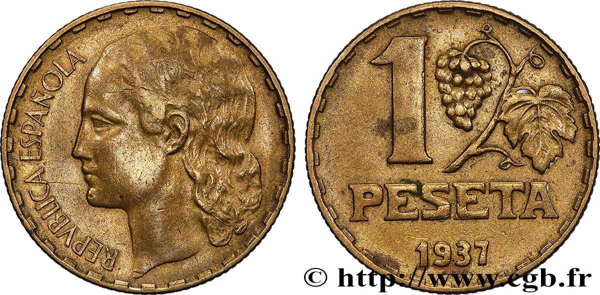 ESPAGNE 1 Peseta monnayage républicain 1937 Castellón de la Plana TB+