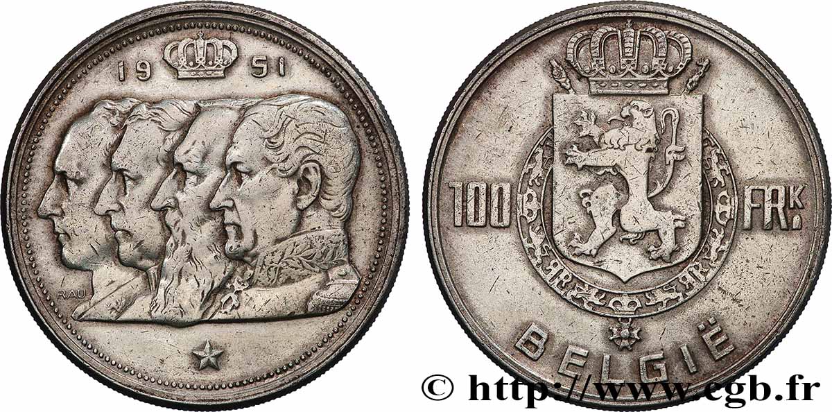 BELGIEN 100 Franken (Francs) Quatre rois de Belgique, légende flamande 1951 Bruxelles SS