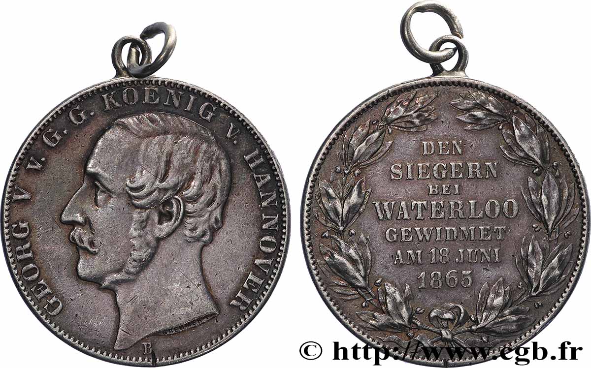 ALLEMAGNE - ROYAUME DE HANOVRE - GEORGES V Thaler - Bataille de Waterloo 1865 Hanovre TTB+