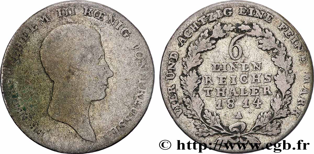 DEUTSCHLAND - PREUßEN 1/6 Thaler Frédéric-Guillaume III 1814 Berlin fS