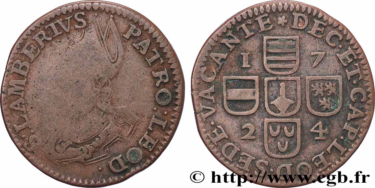 LIÈGE - PRINCIPAUTÉ ÉPISCOPALE DE LIÈGE - SIÈGE VACANT Liard 1724 Liège B+/TB