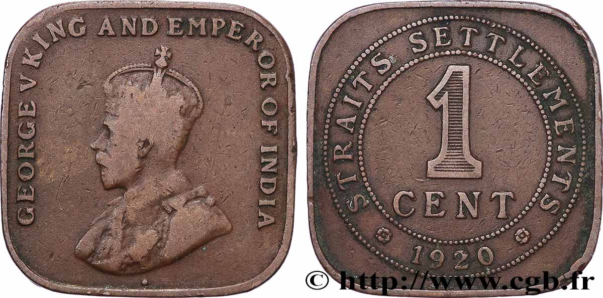 MALAISIE - ÉTABLISSEMENTS DES DÉTROITS 1 Cent Georges V 1920 TB