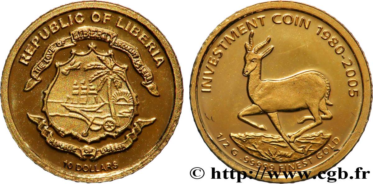 LIBERIA 10 Dollars Proof Krugerrand 2005 FDC