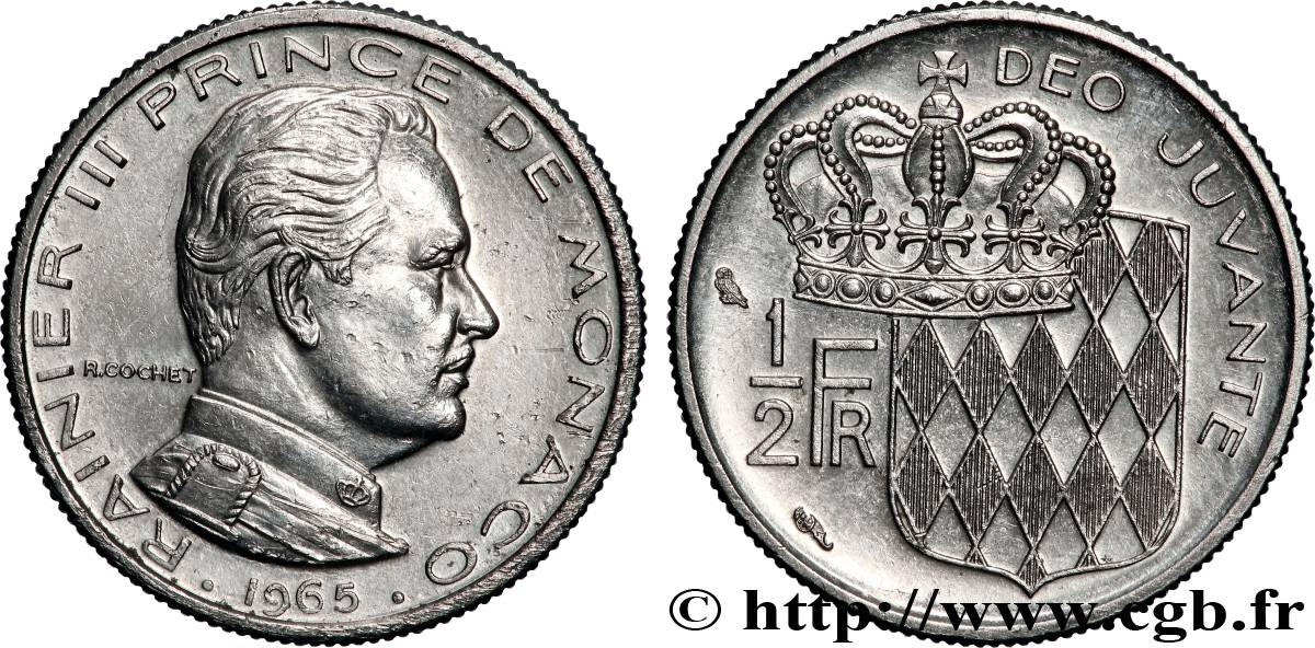 MONACO 1/2 Franc Rainier III 1965 Paris SUP