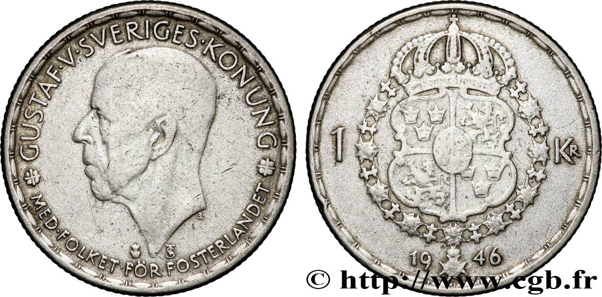 SUÈDE 1 Krona Gustave V 1946 Kungsholmen TB+