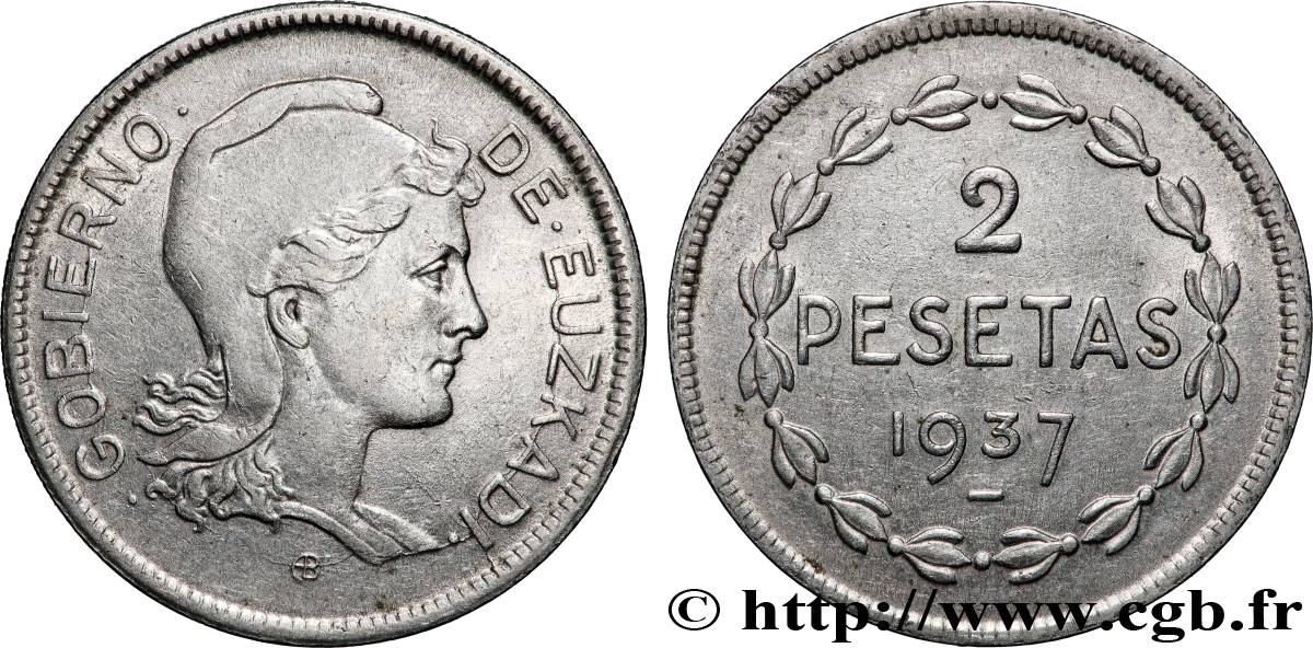 ESPAGNE - PAYS BASQUE 2 Pesetas Gouvernement d’Euskadi 1937 Bruxelles TTB