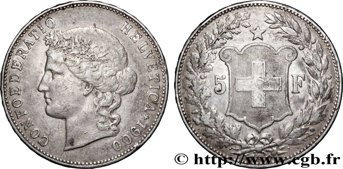 SUISSE 5 Francs Helvetia 1900 Berne TTB