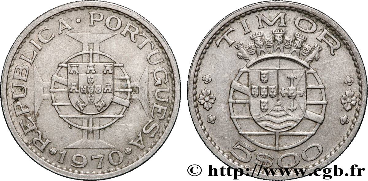 TIMOR 5 Escudos Colonie Portugaise 1970 Lisbonne TTB+
