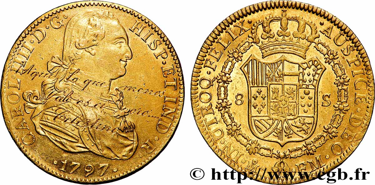 MEXICO - CHARLES IV 8 Escudos 1798 Mexico AU