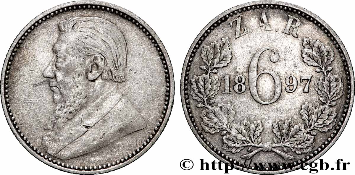 AFRIQUE DU SUD 6 Pence Kruger 1897 TTB
