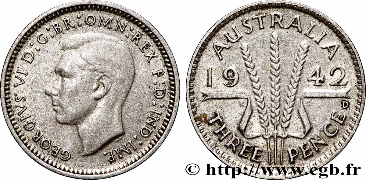 AUSTRALIA 3 Pence Georges VI 1942 Denver XF