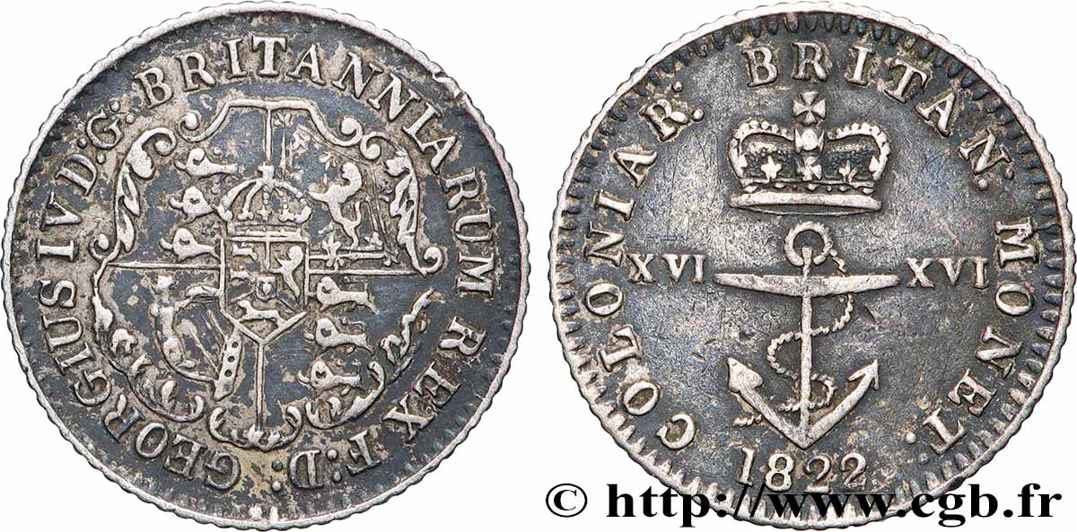 INDES BRITANNIQUES OCCIDENTALES 1/16 Dollar Georges IV 1822 TTB