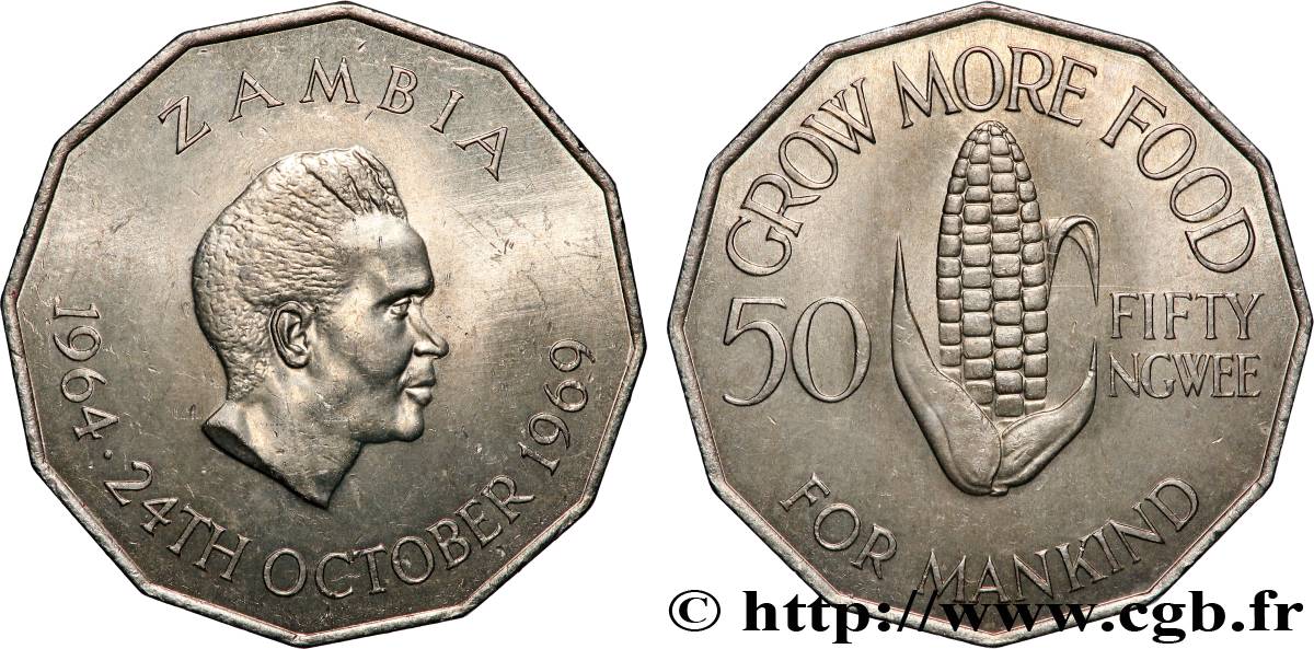 ZAMBIE 50 Ngwee FAO président Kaunda 1969 SPL