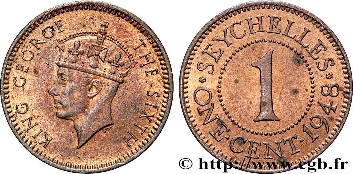SEYCHELLES 1 Cent Georges VI 1948 SUP