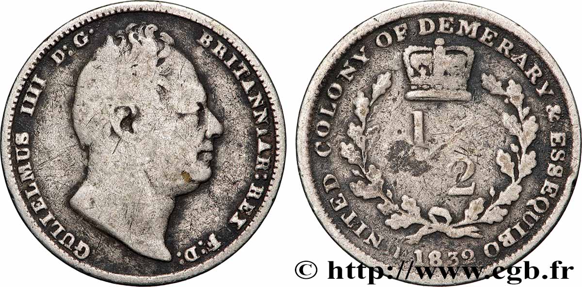 ESSEQUIBO ET DÉMÉRARA 1/2 Guilder Guillaume IV 1832 TB