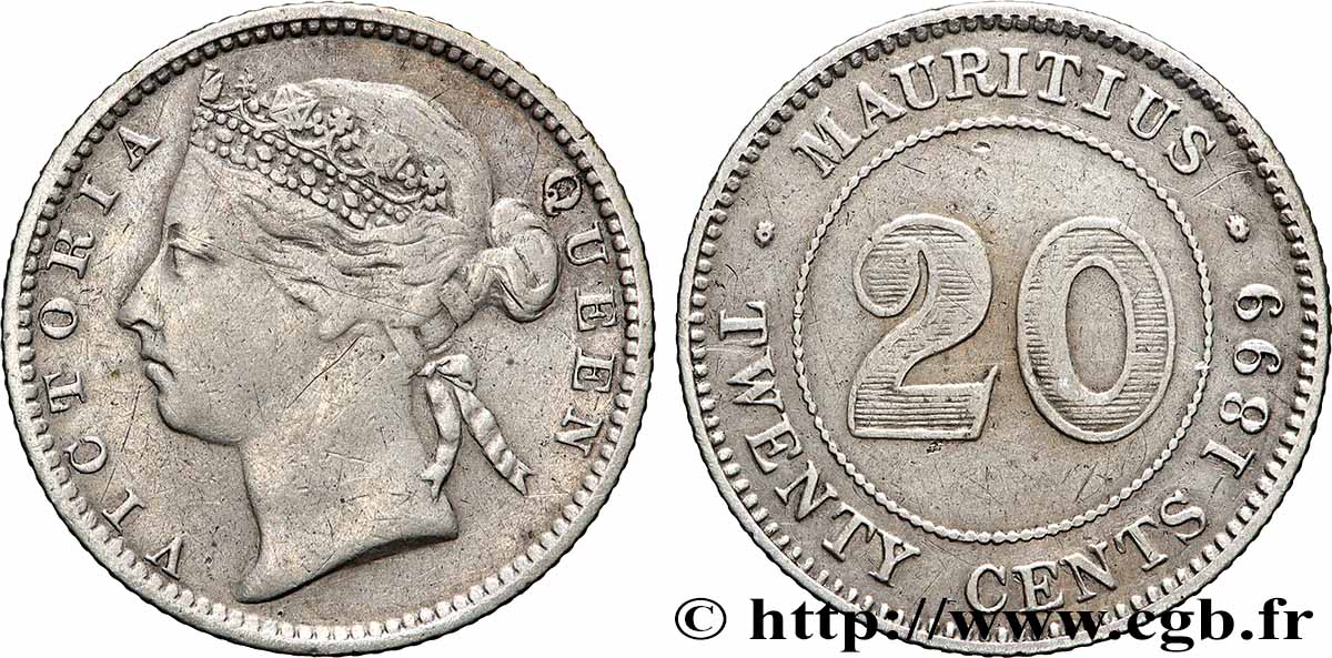 ÎLE MAURICE 20 Cents Victoria 1899 TTB