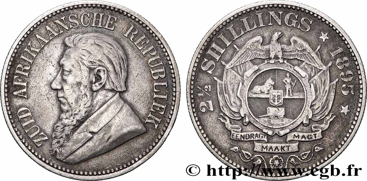 AFRIQUE DU SUD 2 1/2 Shillings président Kruger 1895 TTB