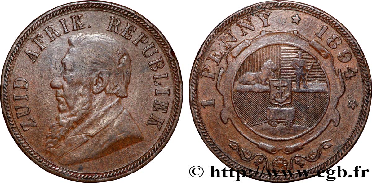 AFRIQUE DU SUD 1 Penny président Kruger 1894 TTB