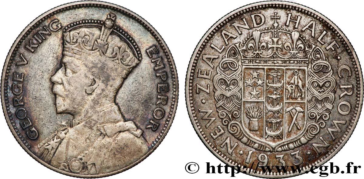 NOUVELLE-ZÉLANDE 1/2 Crown Georges V 1933 TB+