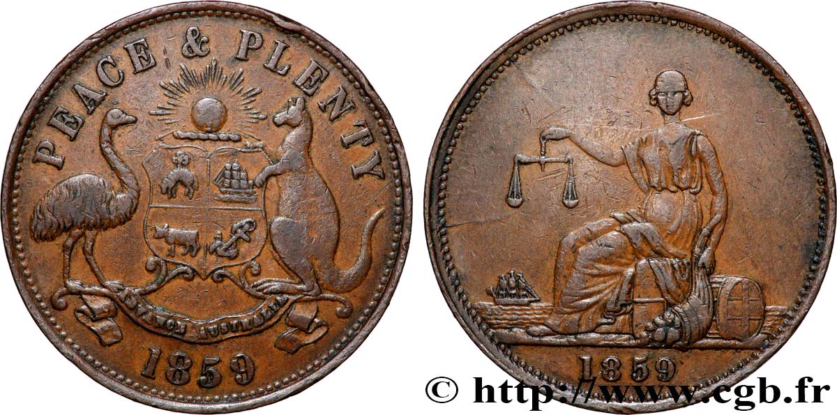AUSTRALIE 1 Penny Token 1859 TB+