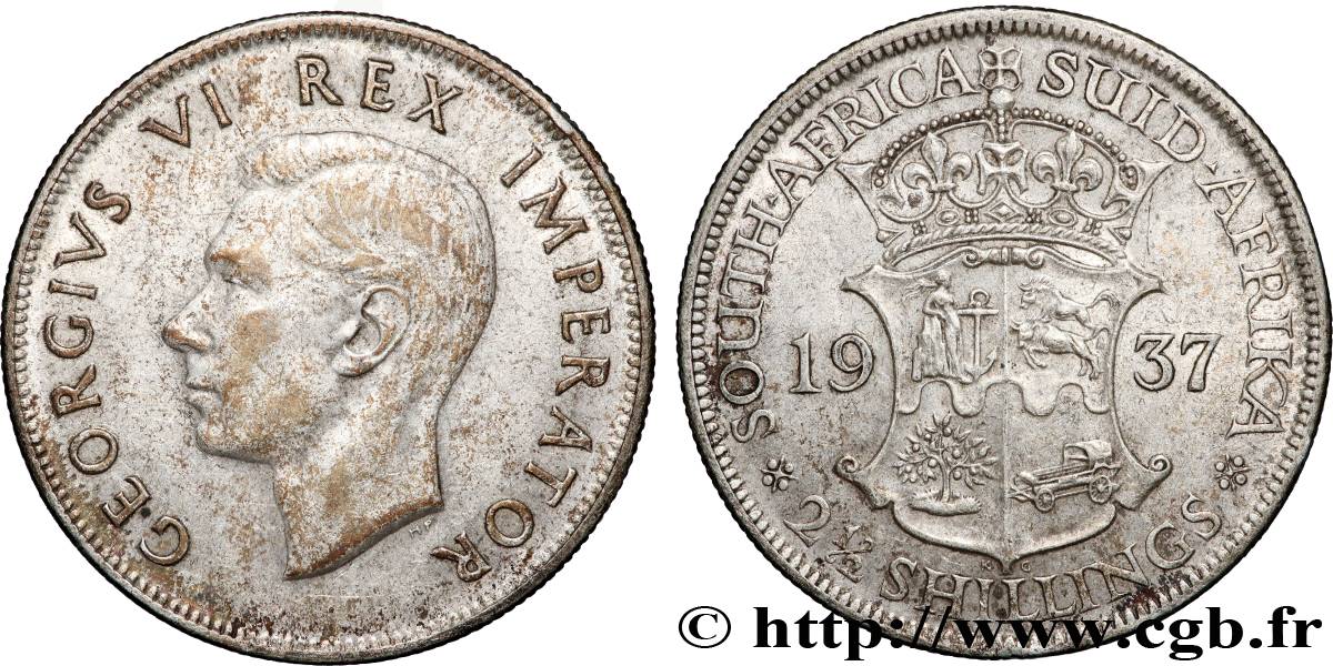 AFRIQUE DU SUD 2 1/2 Shillings Georges VI / armes couronnée 1937 Pretoria TB+