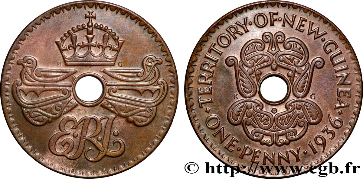 NOUVELLE GUINÉE 1 Penny monogramme couronné 1936 SUP