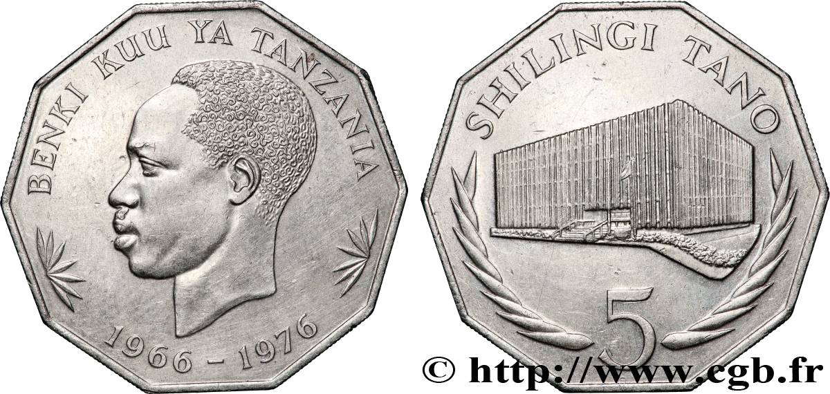 TANSANIA 5 Shilingi 10e anniversaire de la Banque de Tanzanie 1976 Llantrisant VZ