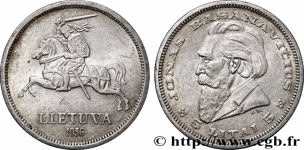 LITHUANIA 5 Litai chevalier Vitis / Dr Jonas Basanavicius 1936 AU