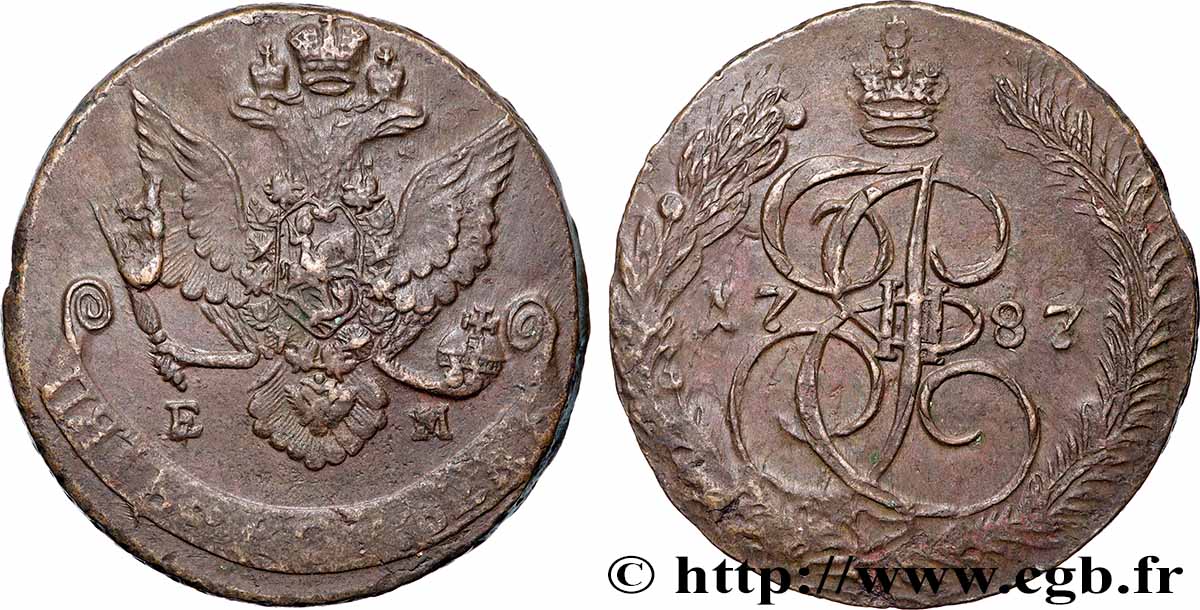 RUSSIE 5 Kopecks Catherine II 1787 Ekaterinbourg TTB